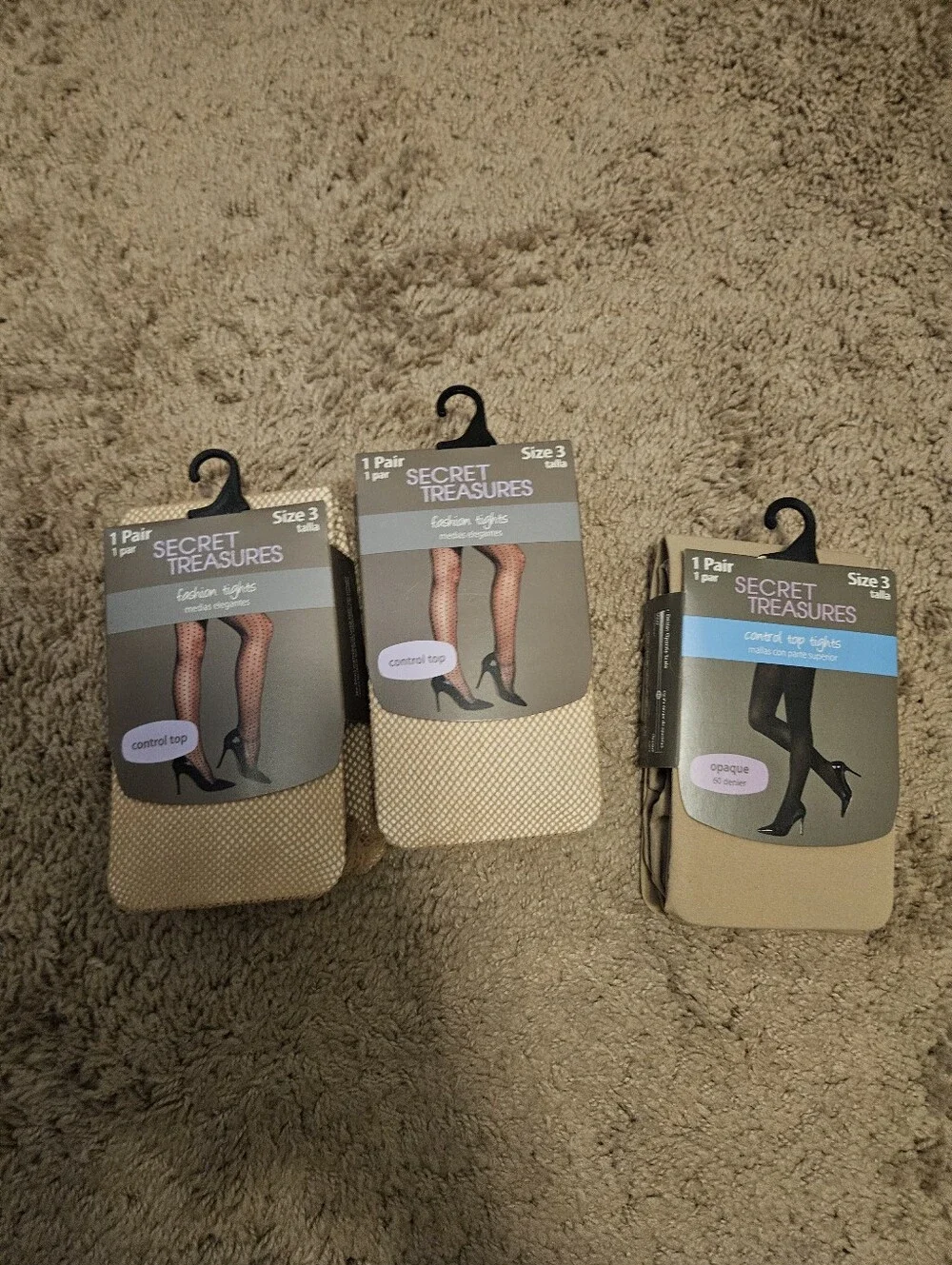 New Secret Treasures Nude/Tan Fashion & Control Top Tights (3 Pack)